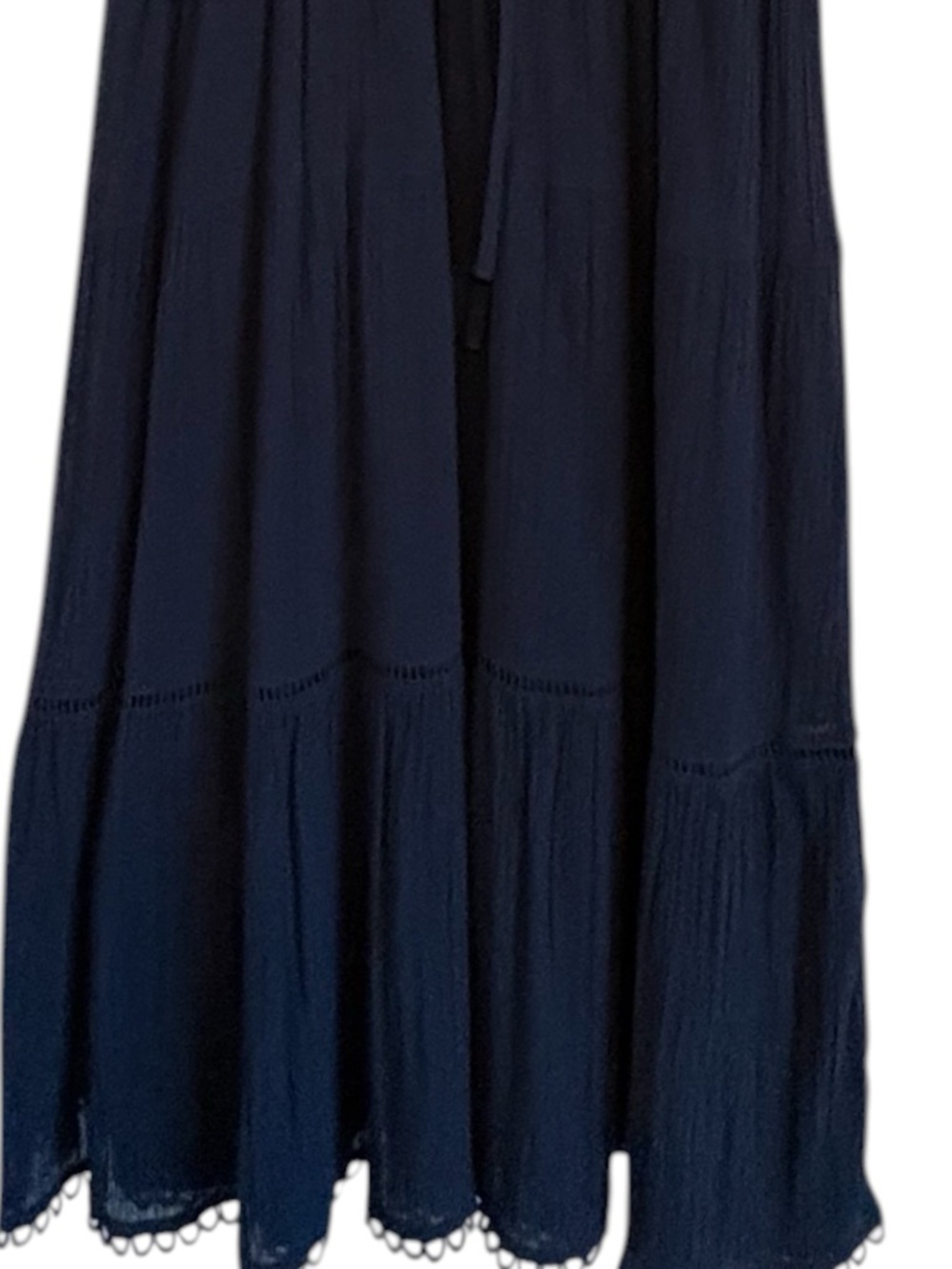 Talbots Navy Tiered Peasant Dress Lace Trim Boho Romantic Midi Size L - Picture 8 of 12